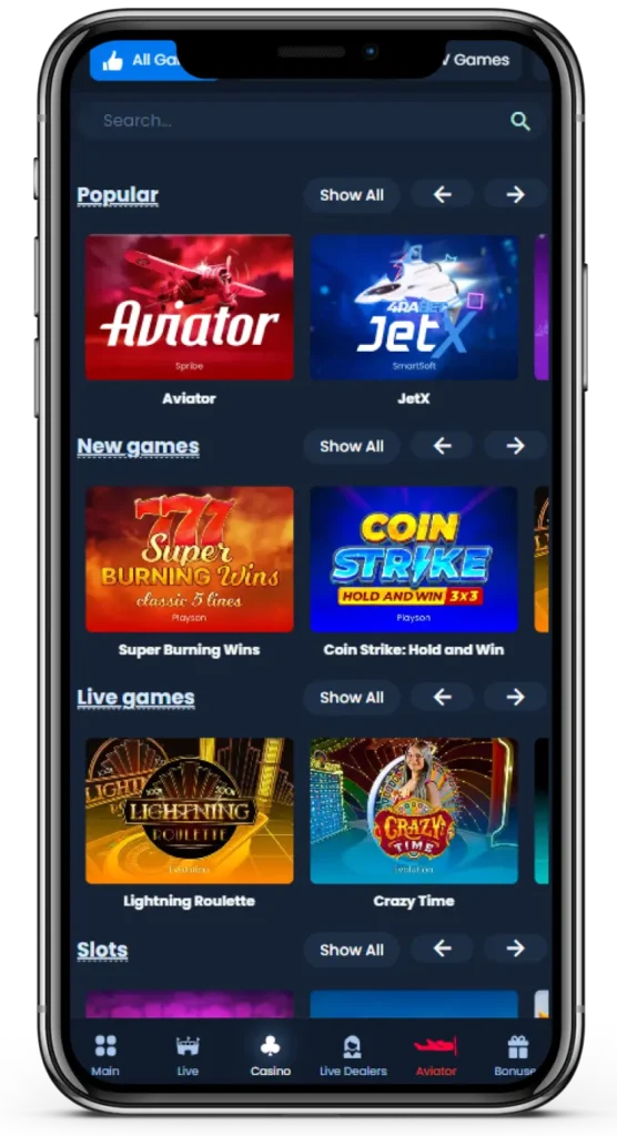 Since its launch in 2019, the BlueChip app has made mobile gaming convenient for users. Android and iOS players can dive into a library filled with over 4,000 games, including slots, live dealer options, and crash games.